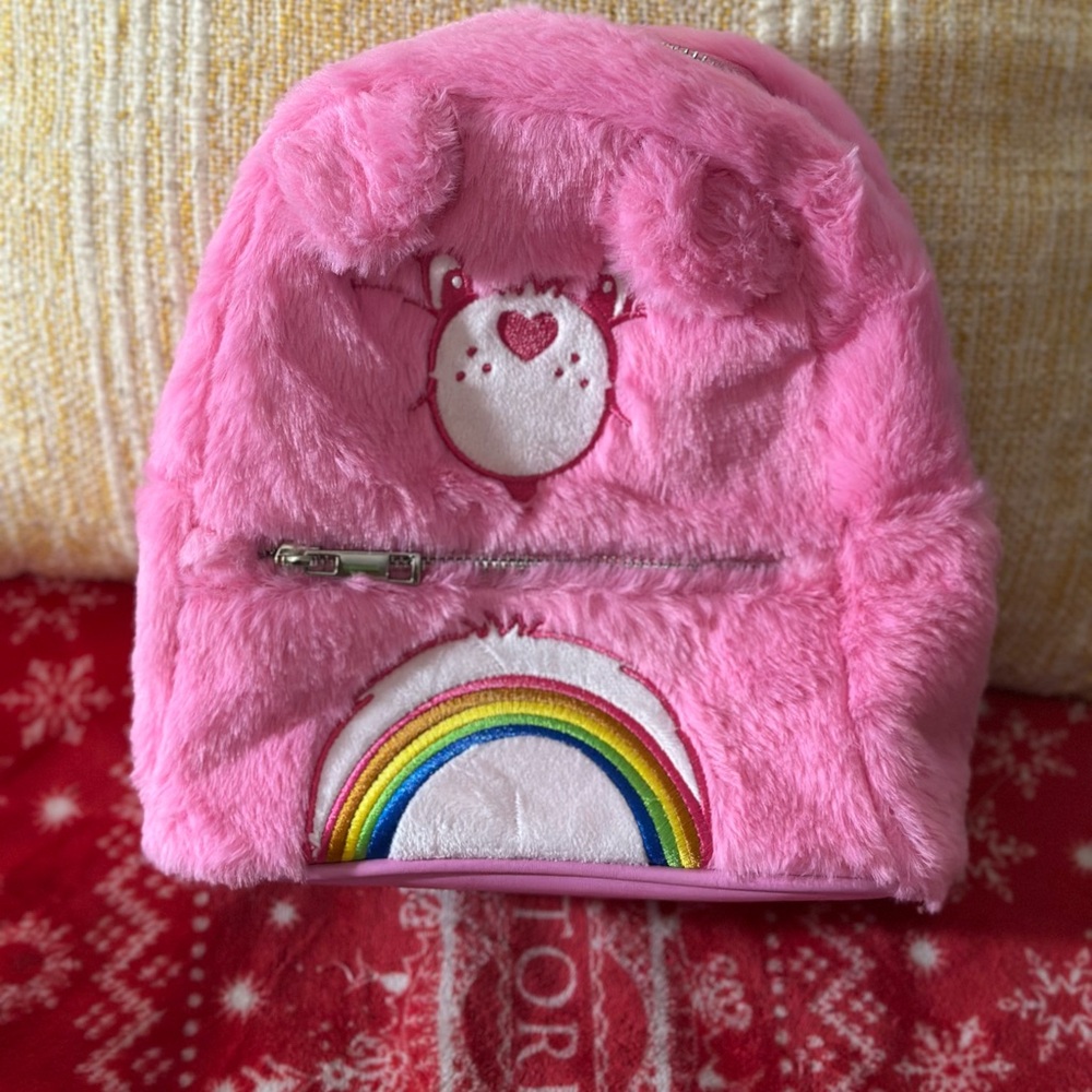 Care Bears Cheer Bear Pink Plush Backpack with Rainbow